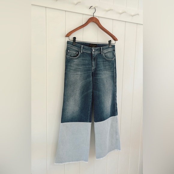 Seafarer Harry Two Tone Wide Leg Denim Italian Designer Rare Women 26 Raw Hem - Picture 2 of 12